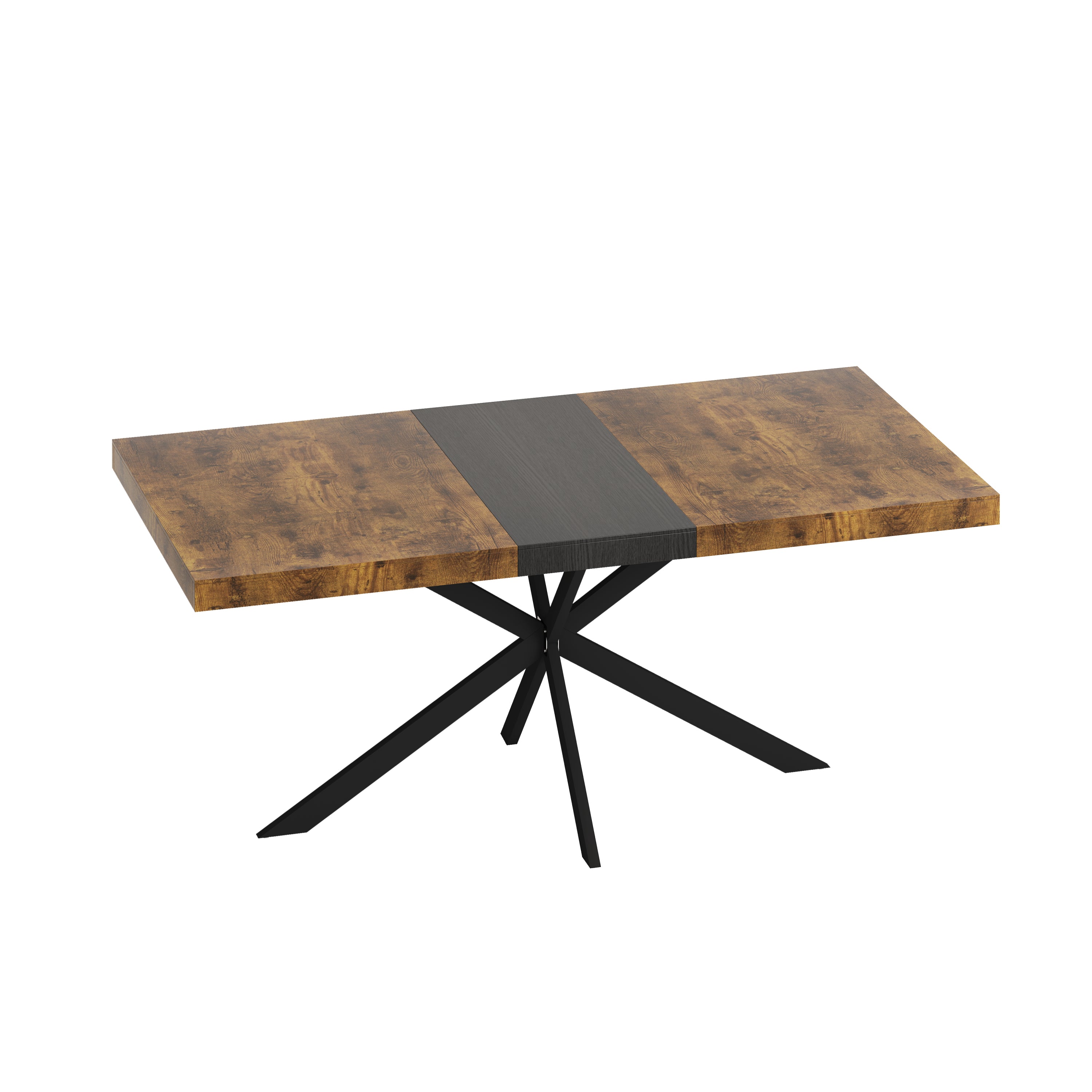 Retro Rectangular Stretch Dining Table with Antique Wood Top and Black Iron Base, Brown+Black, MDF+Metal, 55.11'-70.86'L - Grand Goldman Shop