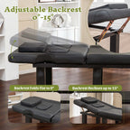 Spa Salon Massage Table with Bottom Storage, Adjustable Backrest (0-15°) & Detachable Headrest, High-Resiliency Waterproof Cu