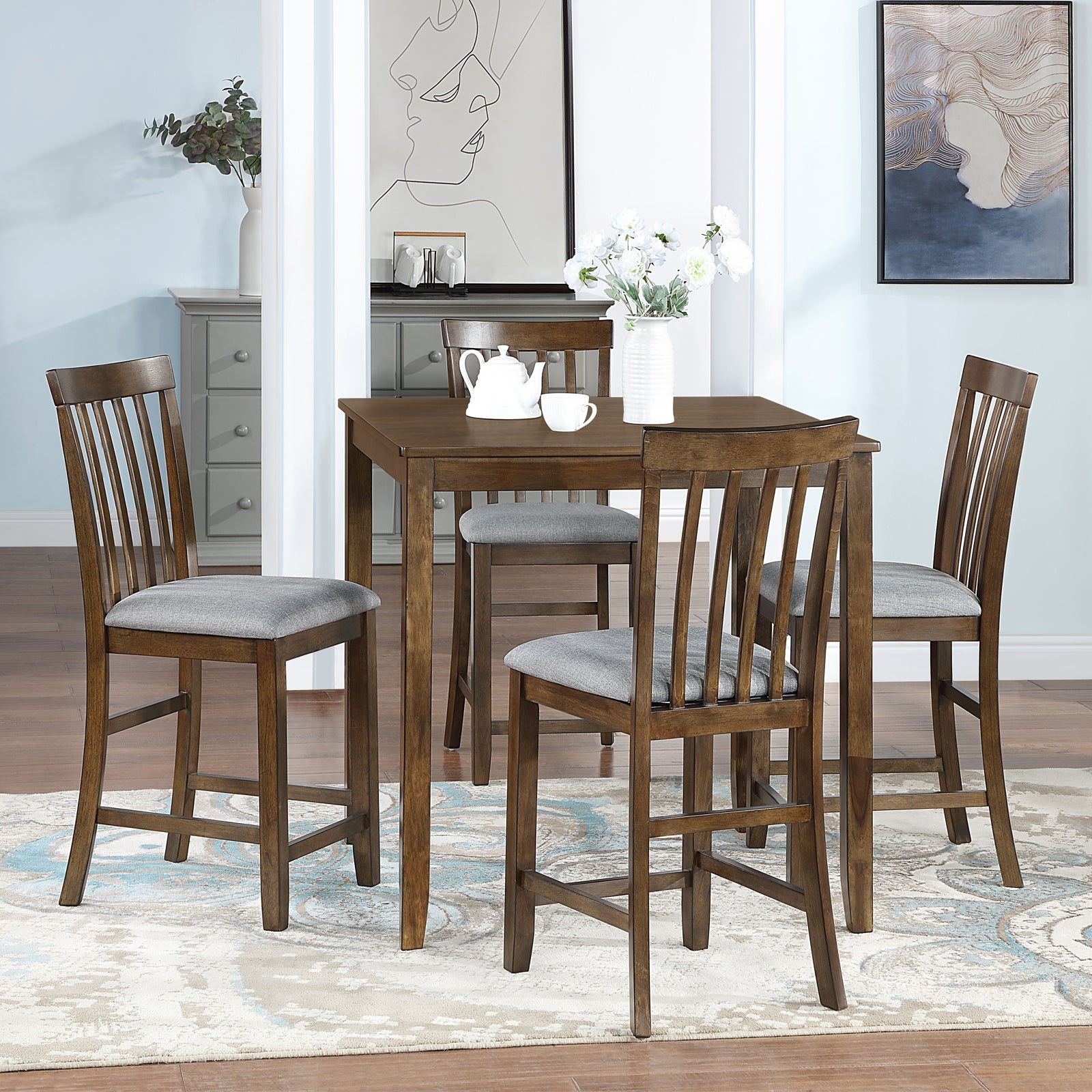 Wooden Dining Square Table, Kitchen Table for Small Space, 4 Person Counter Height Table, Walnut ONLY THE TABLE - Grand Goldman Shop