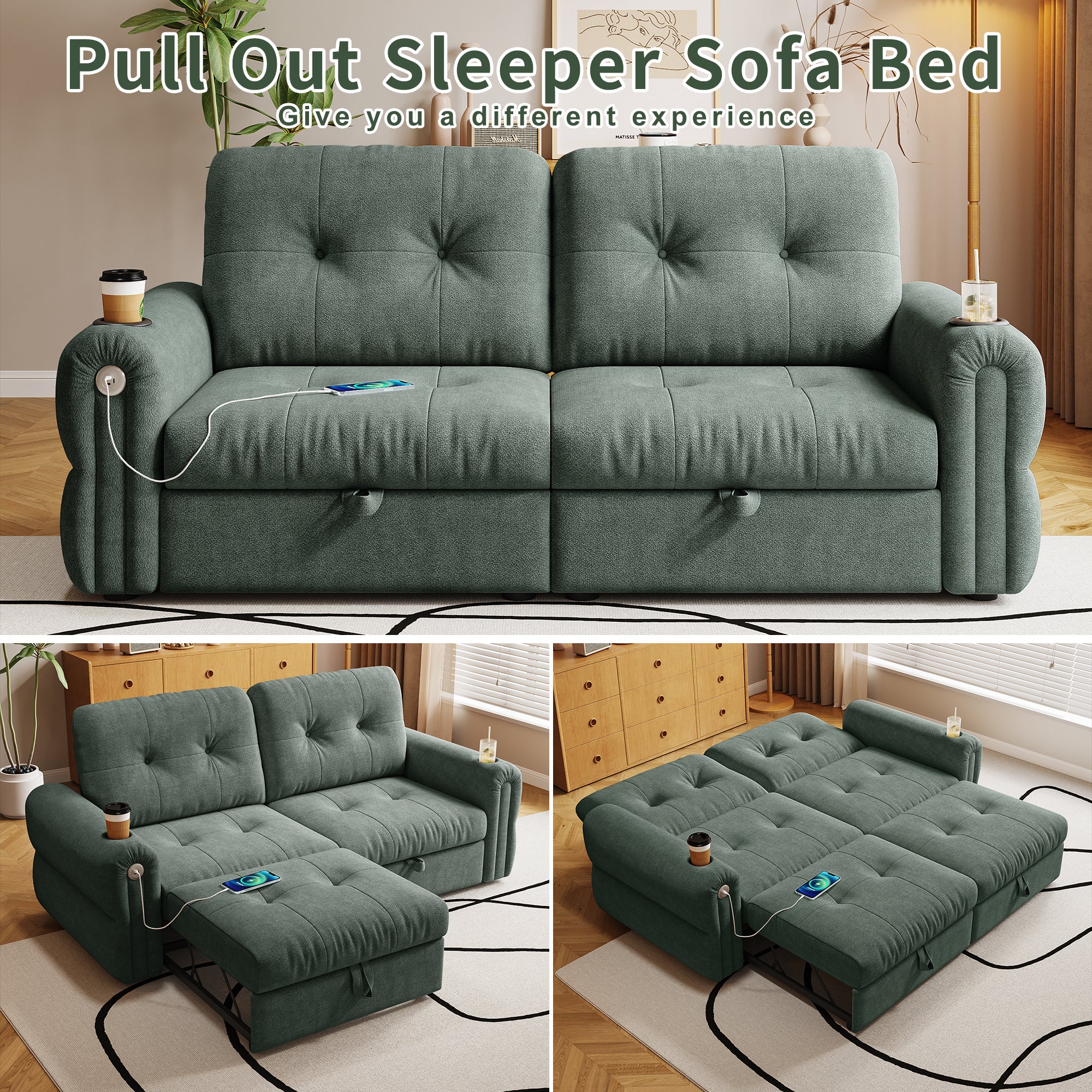 It is a multi-functional sofa, a 77-inch convertible sofa bed, and a 2-in-1 piece suitable for both sitting and lying down. Made of  Chenille fabric, it is suitable for living rooms, bedrooms - Grand Goldman Shop
