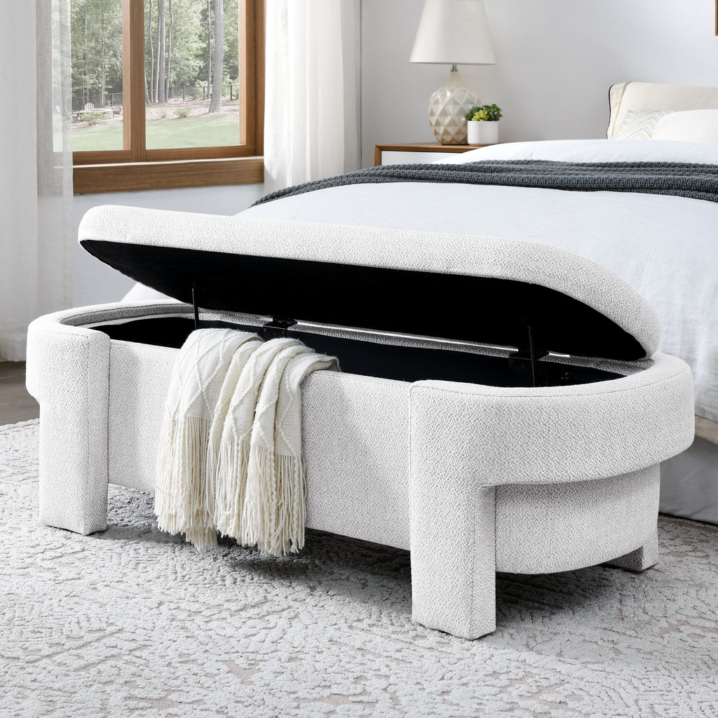 Linen Fabric Upholstered Bench with Large Storage Space for the Living Room, Entryway and Bedroom,White,( 51.5''x20.5''x17'' ) - Grand Goldman Shop