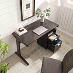 Home office desk with modesty panel and detached file cabinet on locking wheels with two drawers file drawer cubby shelf meta