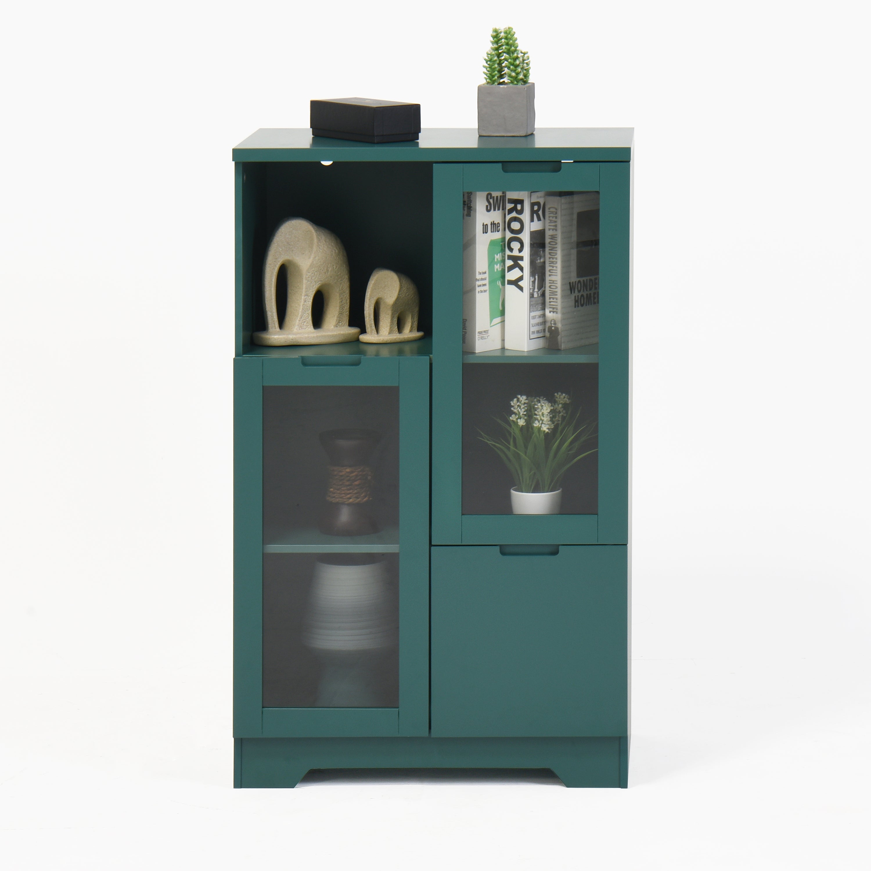 Modern MDF Painted Cabinet with Glass Doors and Drawer, Green, Bedroom Living Room Storage - Grand Goldman Shop