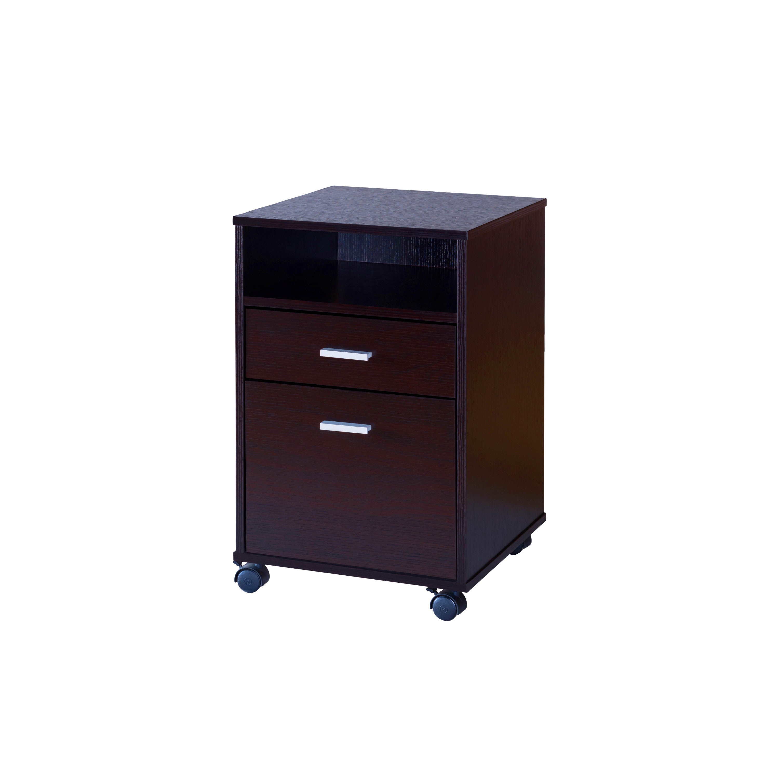 Home office desk with modesty panel and detached file cabinet on locking wheels with two drawers file drawer cubby shelf meta