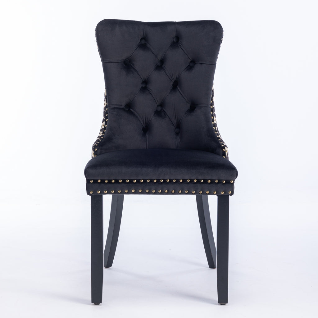 Classic Velvet Dining Chairs,  High-end Tufted Solid Wood Contemporary Velvet Upholstered Dining Chair with Wood Legs Nailhead, SET OF 2,Black and Patterned,SW2201BK - Grand Goldman Shop