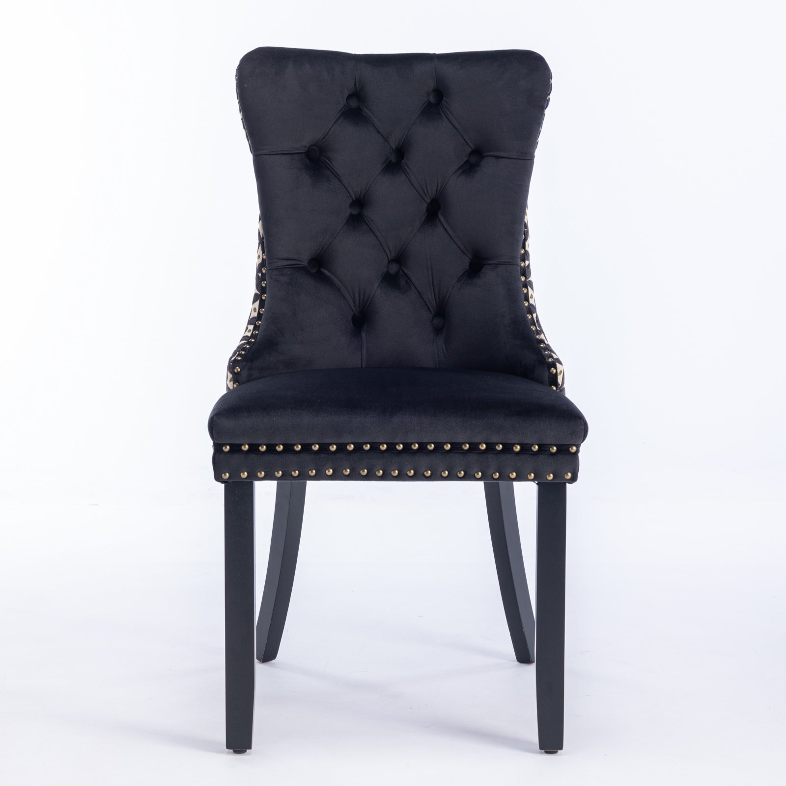 Classic Velvet Dining Chairs,  High-end Tufted Solid Wood Contemporary Velvet Upholstered Dining Chair with Wood Legs Nailhead, SET OF 2,Black and Patterned,SW2201BK - Grand Goldman Shop