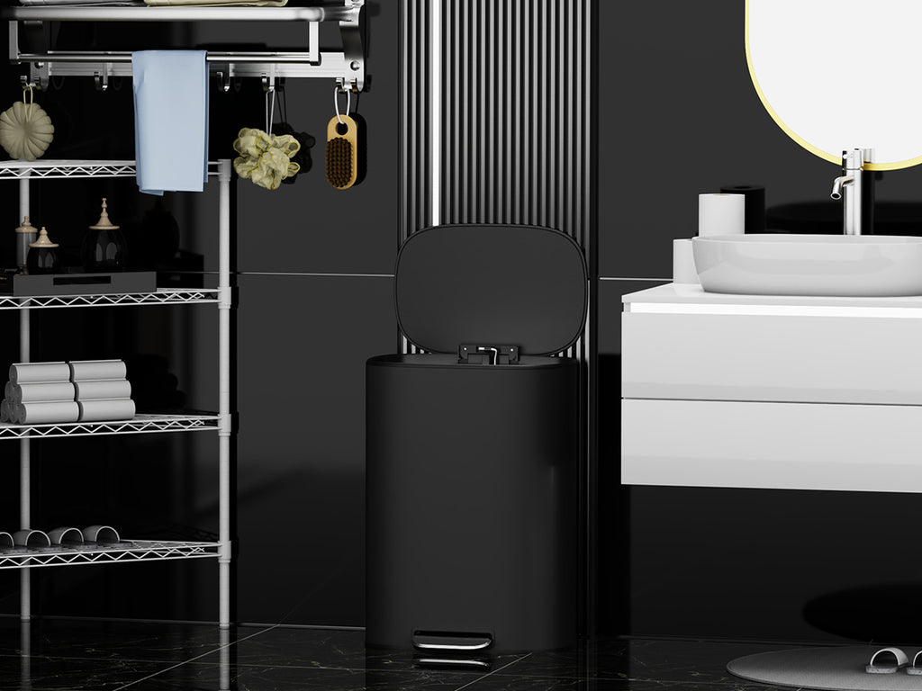13 Gallon 50L Kitchen Foot Pedal Operated Soft Close Trash Can - Stainless Steel Ellipse Bustbin - BLACK - Grand Goldman Shop
