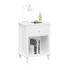 26.77''H White Wooden Nightstand with One Drawer and Shelf, Golden Handle, MDF Construction for Kids and Adults - Grand Goldman Shop