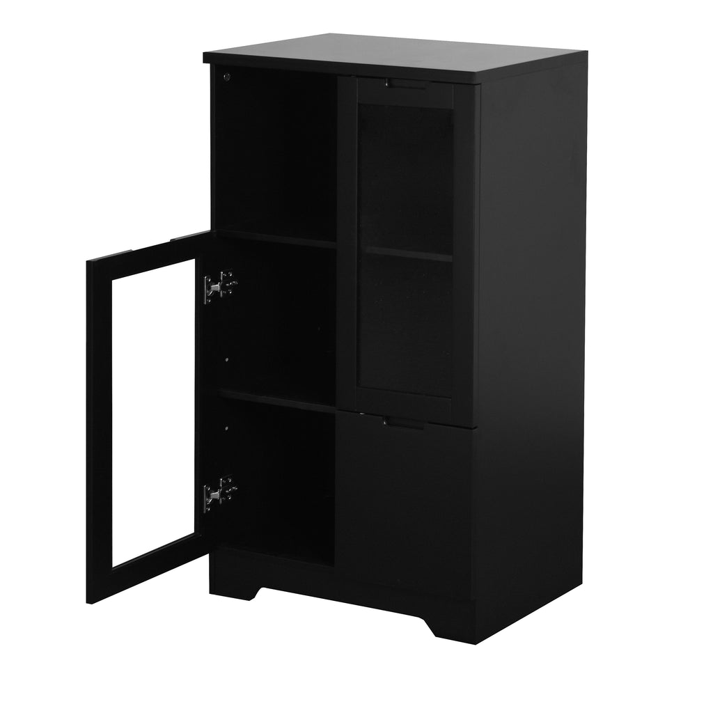 Modern MDF Painted Cabinet with Glass Doors and Drawer, Black, Bedroom or Living Room Storage - Grand Goldman Shop