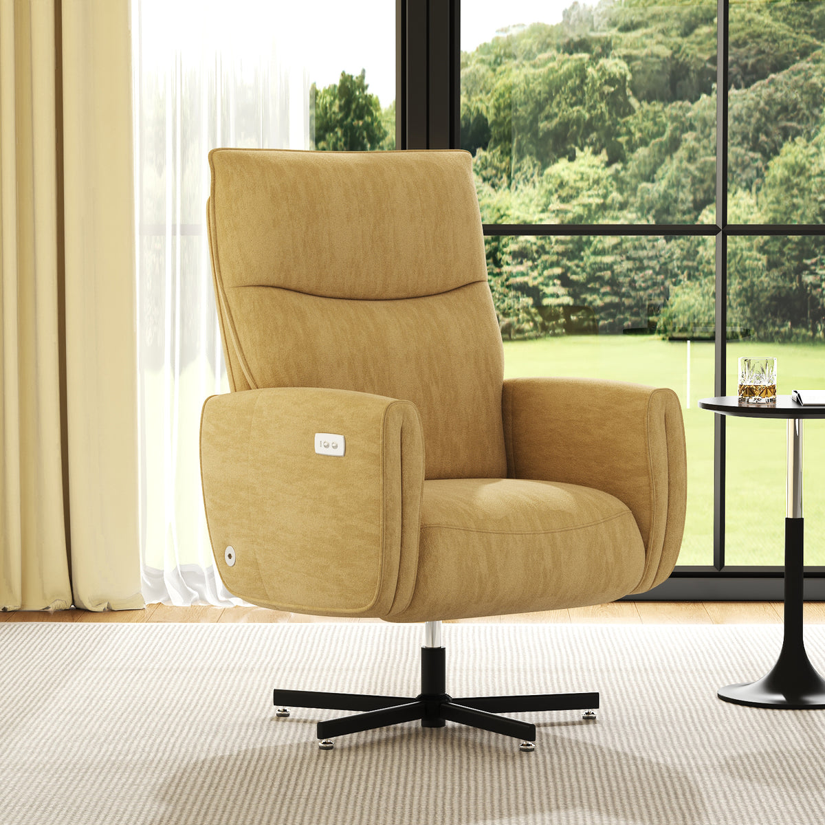 Power Swivel Recliner Chair, Electric Reclining with USB & Type-C Charging, 360° Swivel Velvet Upholstered Accent Chair, for 