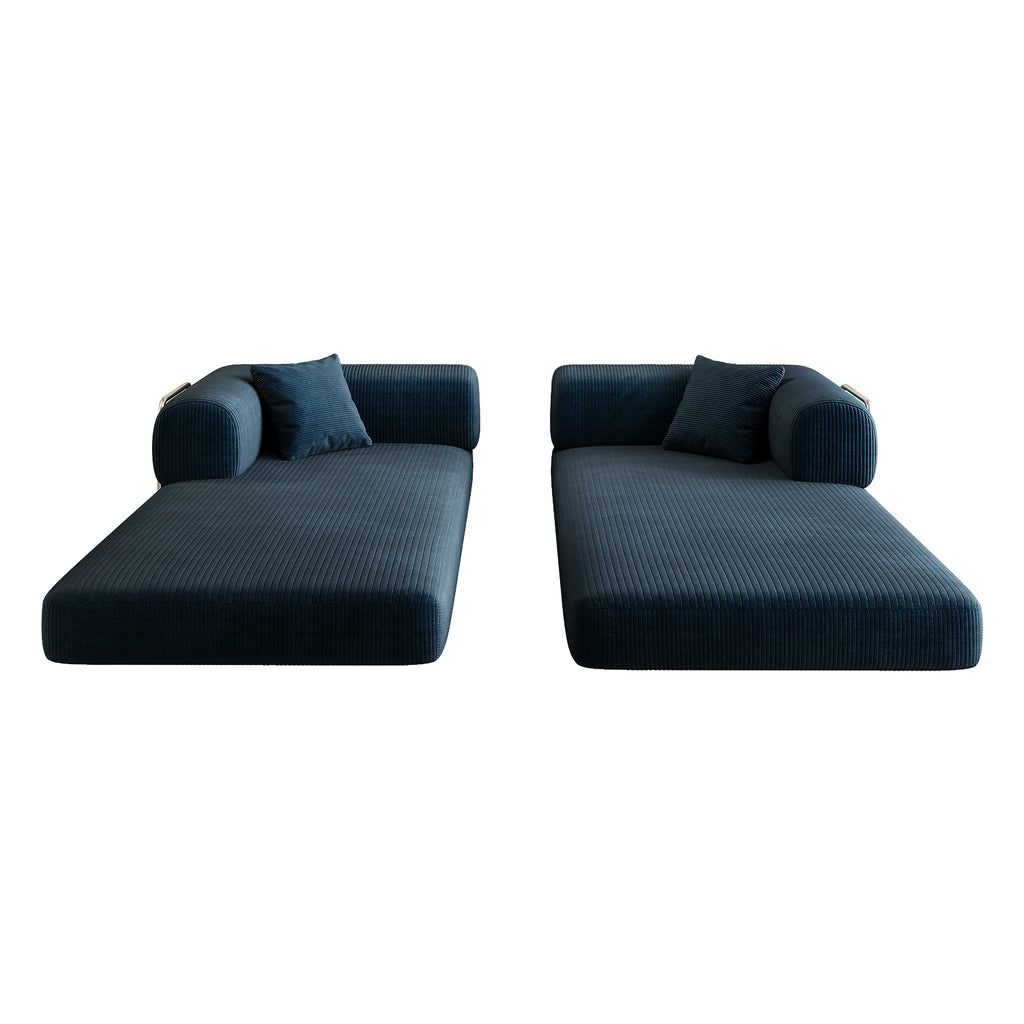 78.8' Compression Sofa,Convertible Floor Sofa Bed-with Pillow Back Support Armrest,Comfy Futon Couch Sleeper Bed,Loveseats Boneless Modular Sectional Sofa,Corduroy fabric,for Living Room,Bedroom,Blue - Grand Goldman Shop