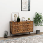 Industrial Style 6 Drawer Double Dresser,Rustic Brown Wood Storage Dresser Clothes Organizer with Sturdy Steel Frame, Chest with 6 Drawer, Storage Cabinet for Bedroom, Living Room - Grand Goldman Shop