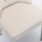 Nikki Collection Modern, High-end Tufted Solid Wood Contemporary Velvet Upholstered Dining Chair with Chrome Stainless Steel Plating Legs,Nailhead Trim,Set of 2，Beige and Chrome, SW1701BG - Grand Goldman Shop