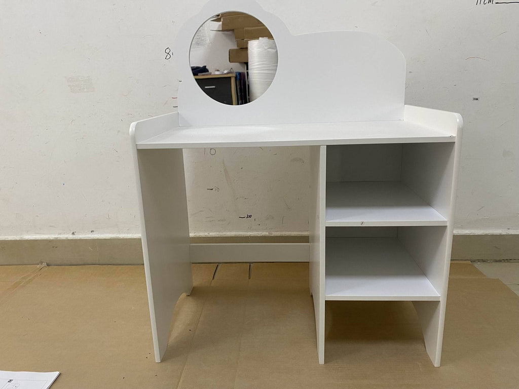 Kids Vanity Table with Mirror and Chair, Wooden Children's Dressing Makeup Desk with Storage Shelves, Study and Activity Tabl