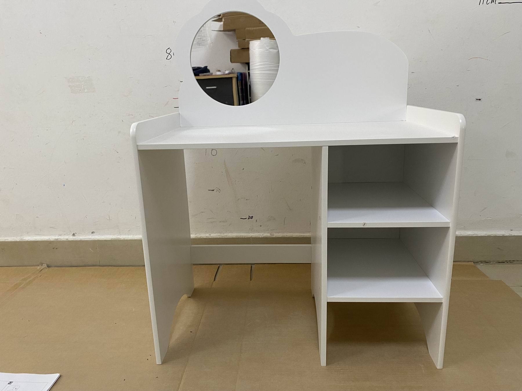Kids Vanity Table with Mirror and Chair, Wooden Children's Dressing Makeup Desk with Storage Shelves, Study and Activity Tabl