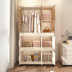 Portable Wardrobe Closet Storage Organizer with 9 Magnetic Doors, Cream White, - Grand Goldman Shop
