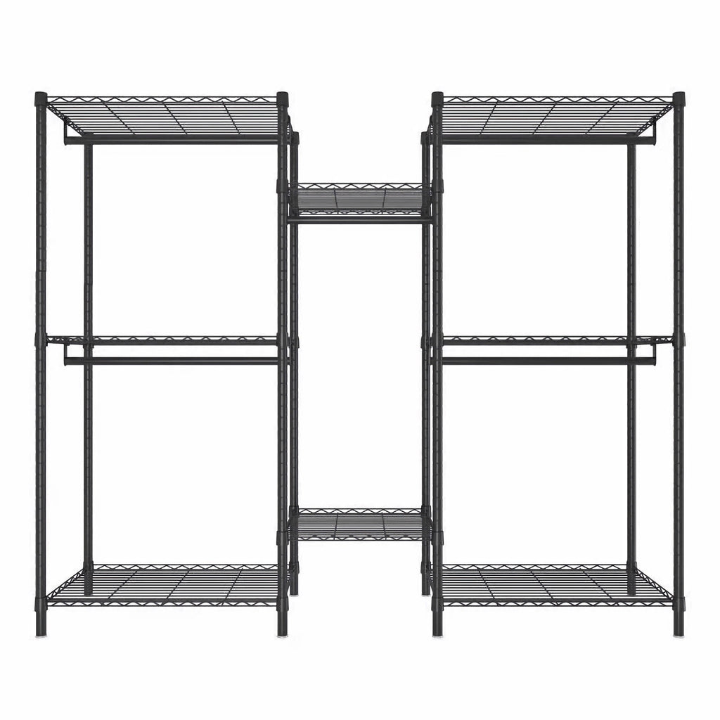 Heavy Duty Garment Rack With 8 Adjustable Wire Shelves and 5 Clothes Rails, Freestanding Closet Organizer, Black Metal - Grand Goldman Shop