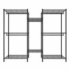 Heavy Duty Garment Rack With 8 Adjustable Wire Shelves and 5 Clothes Rails, Freestanding Closet Organizer, Black Metal - Grand Goldman Shop
