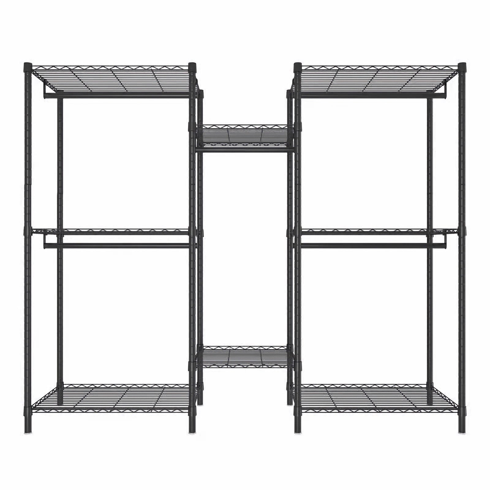 Heavy Duty Garment Rack With 8 Adjustable Wire Shelves and 5 Clothes Rails, Freestanding Closet Organizer, Black Metal - Grand Goldman Shop