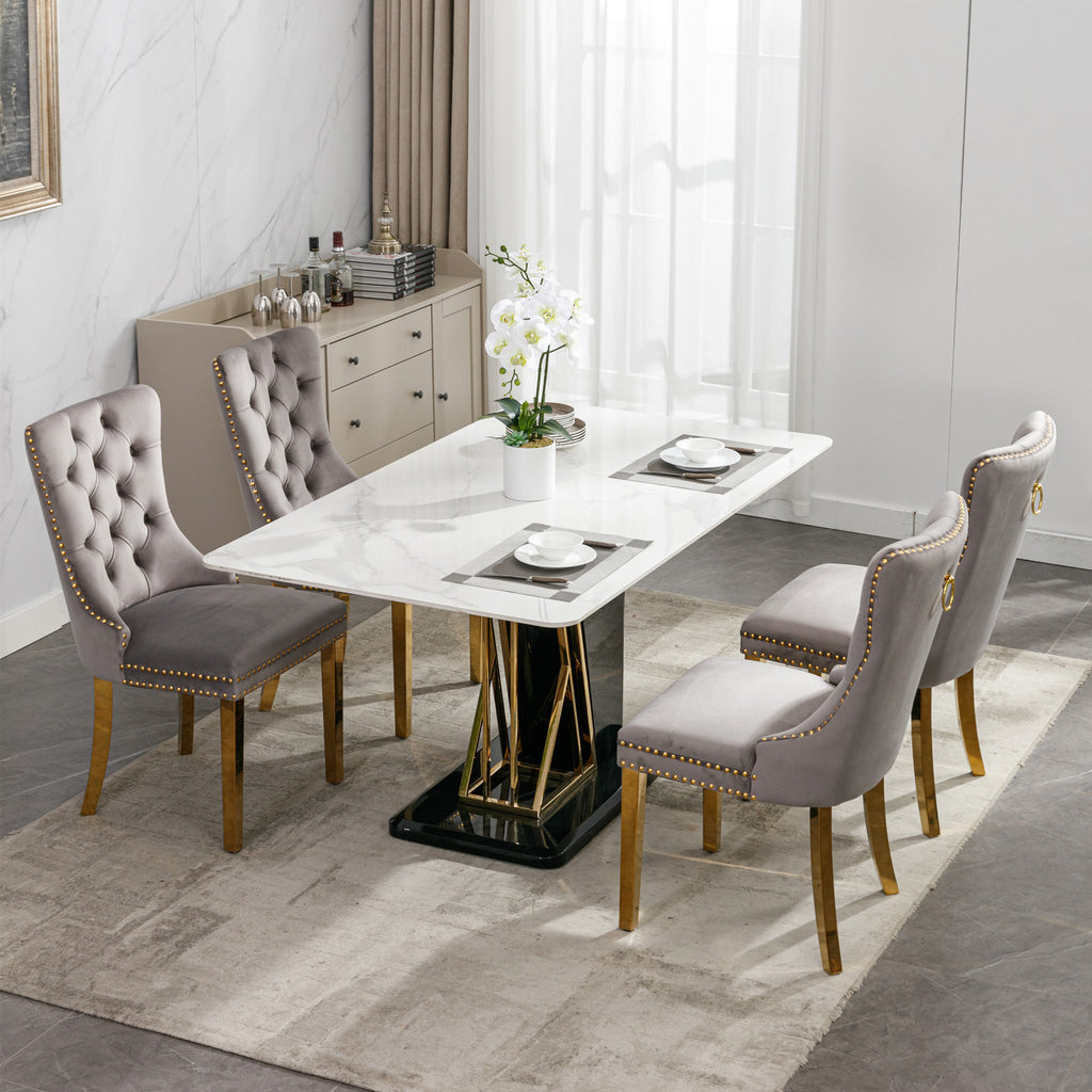 Nikki Collection Modern, High-end Tufted Solid Wood Contemporary Velvet Upholstered Dining Chair with Golden Stainless Steel Plating Legs,Nailhead Trim,Set of 2,Gray and Gold, SW1601GY - Grand Goldman Shop