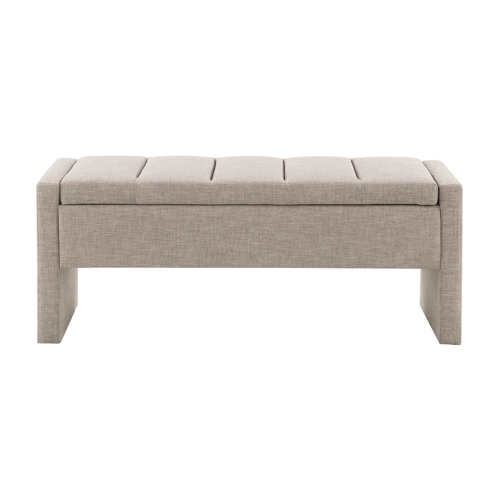 Modern Upholstered Bed End Bench with Storage, Comfy Linen Grey Brown Foot Rest - Grand Goldman Shop