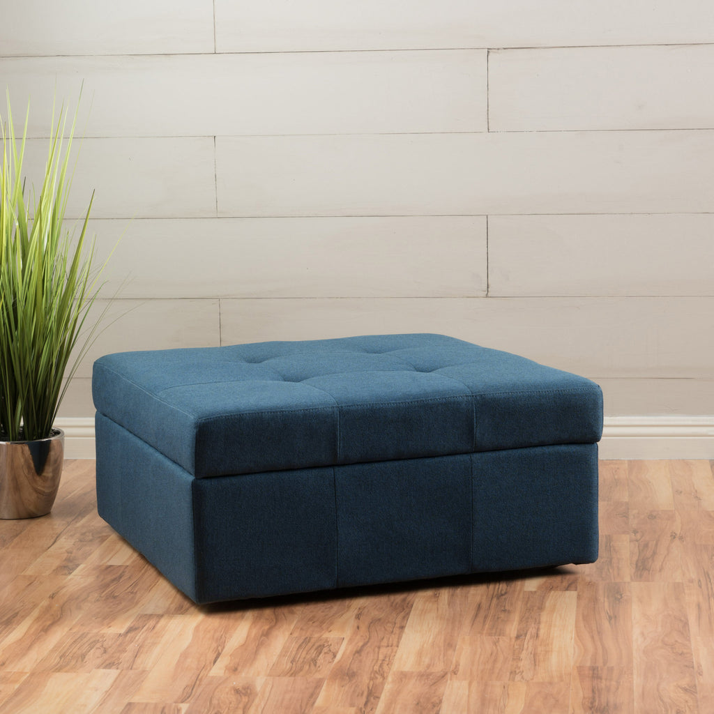 Flip-Top Ottoman with Tufted Waffle Stitch and Rolling Casters, Navy Blue - Grand Goldman Shop