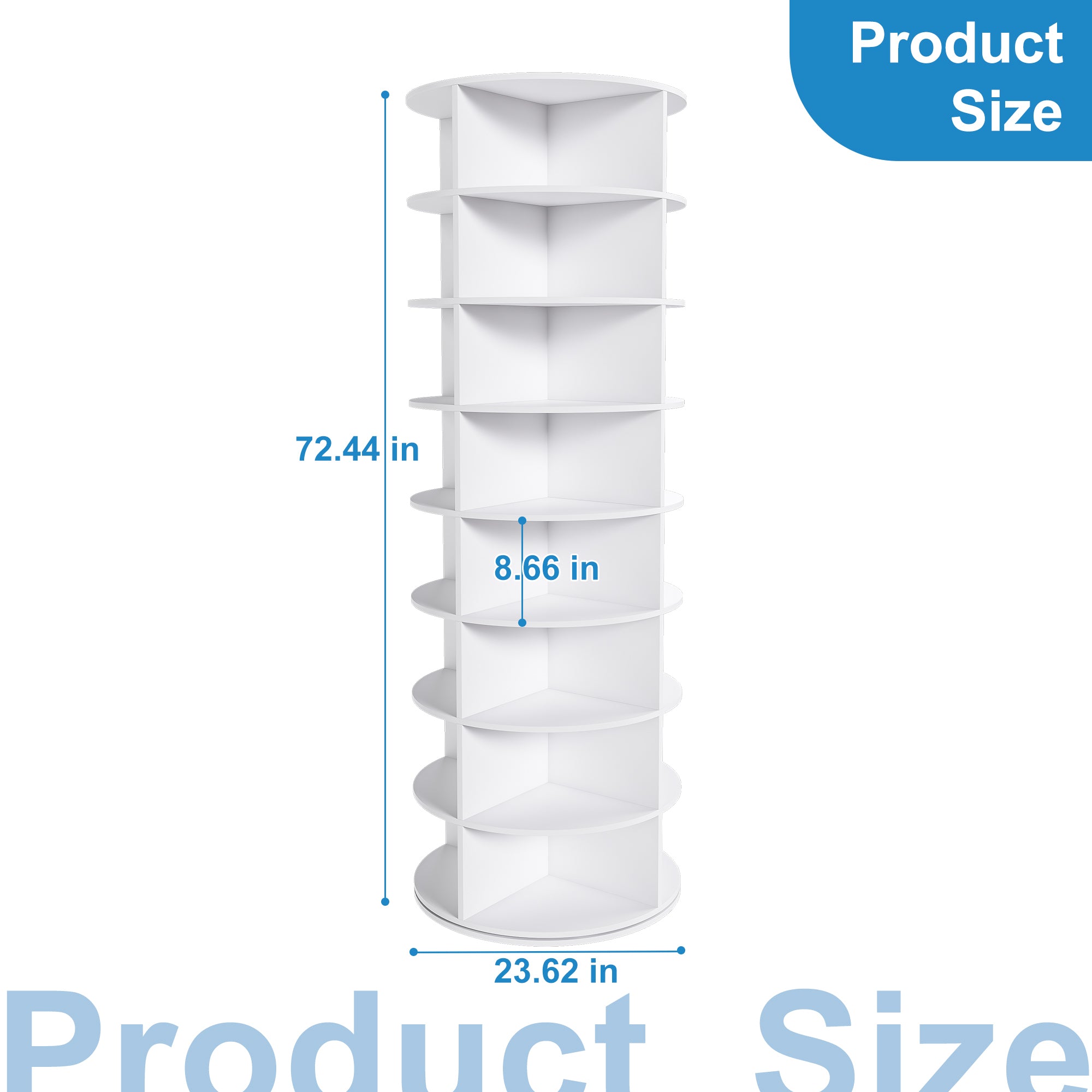 Rotating Shoe Rack Tower, 8-Tier Spinning Storage Rack, Free Standing 360° Revolving Organizer in White with PVC Construction, Holds 32 Pairs of Shoes - Grand Goldman Shop