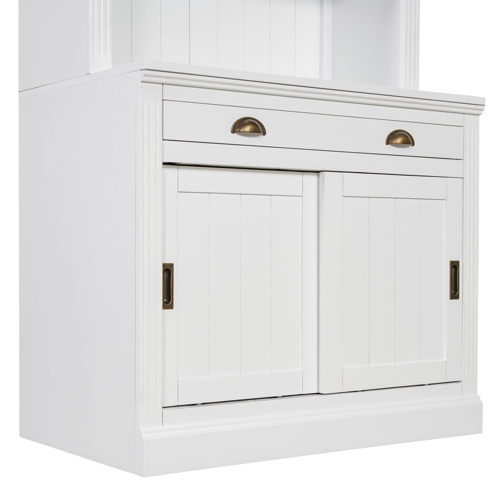 83.4'Tall Bookshelf Suite with LED Lighting, Modern Bookcase Suite with Sliding Doors,Drawers and Open Shelves,Storage Booksh