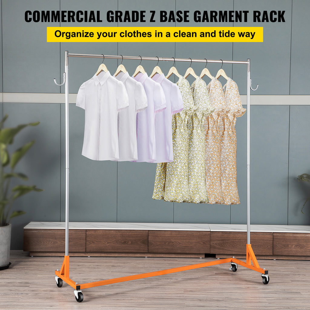 Z Rack, Industrial Grade Z Base Garment Rack, Height Adjustable Rolling Z Garment Rack, Sturdy Steel Z Base Clothing Rack w/ Lockable Casters for Home Garment Store Display Commercial Use Orange - Grand Goldman Shop