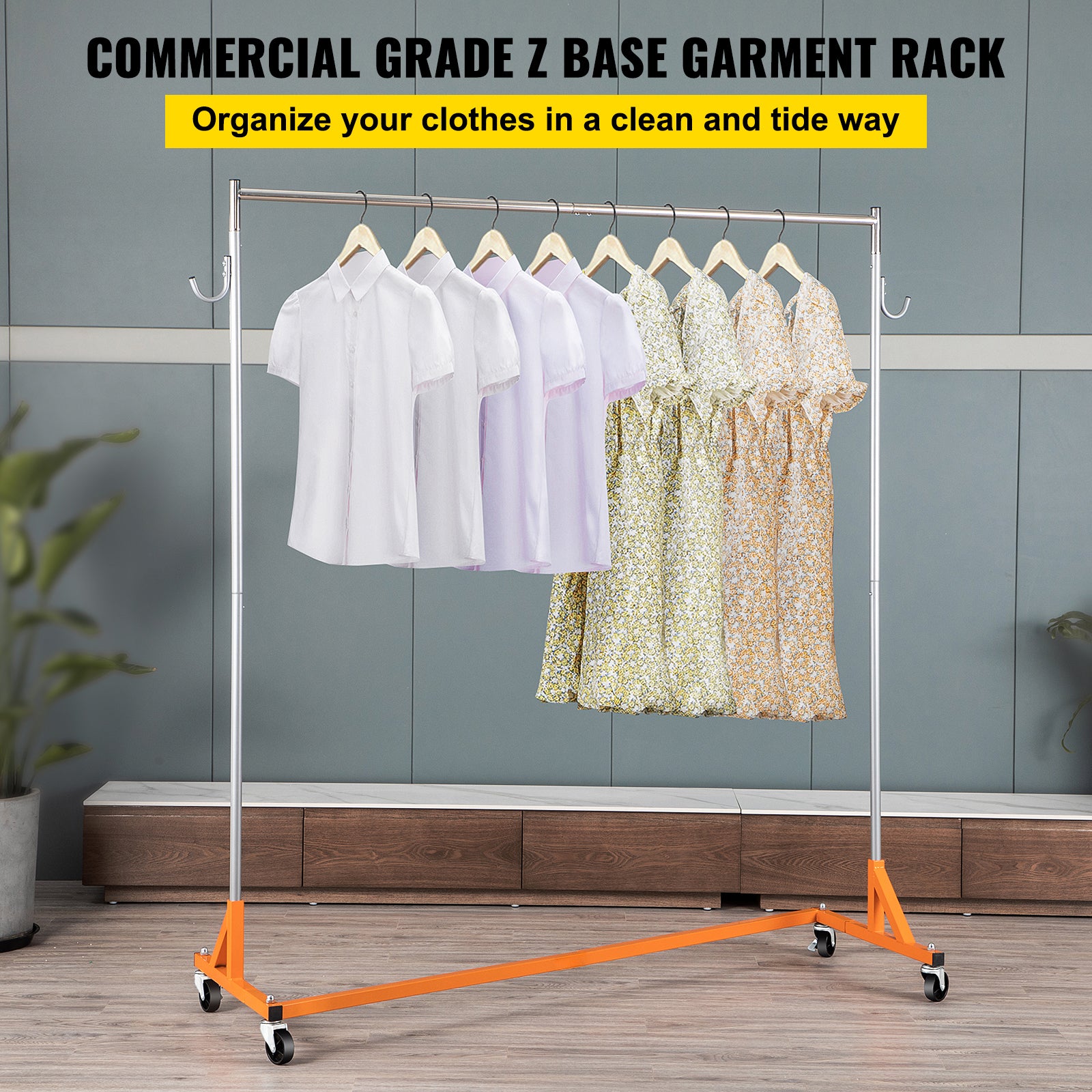 Z Rack, Industrial Grade Z Base Garment Rack, Height Adjustable Rolling Z Garment Rack, Sturdy Steel Z Base Clothing Rack w/ Lockable Casters for Home Garment Store Display Commercial Use Orange - Grand Goldman Shop