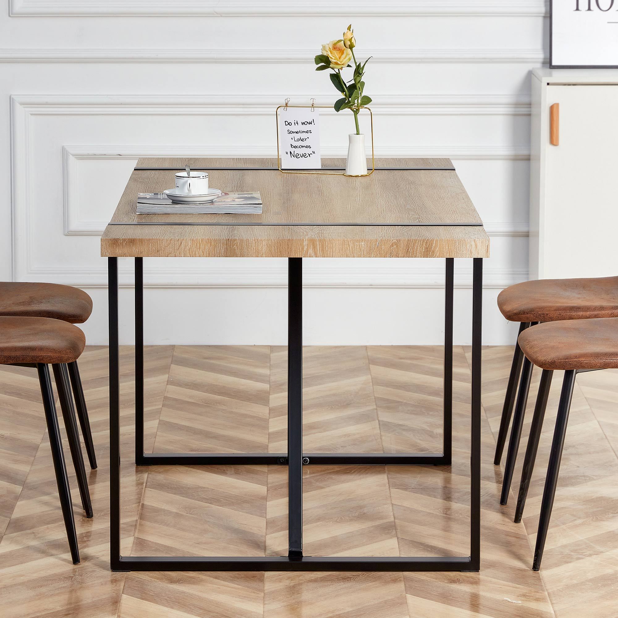 Rustic Industrial Rectangular Wood Dining Table For 4-6 Person, With 1.5' Thick Engineered Wood color Tabletop and Black Metal Legs,Desk For Kitchen Dining Living Room, 55.1' x 31.4'x 29.9'1529W115172 - Grand Goldman Shop