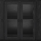 K&K 53'' Farmhouse Kitchen Island with Two Tempered Glass Cabinet Doors, Power Outlet, Rolling Kitchen Cart on Wheels with Drop Leaf, 5 Open Side Racks, 3 Drawers, for Kitchen, Dining Room, Black - Grand Goldman Shop