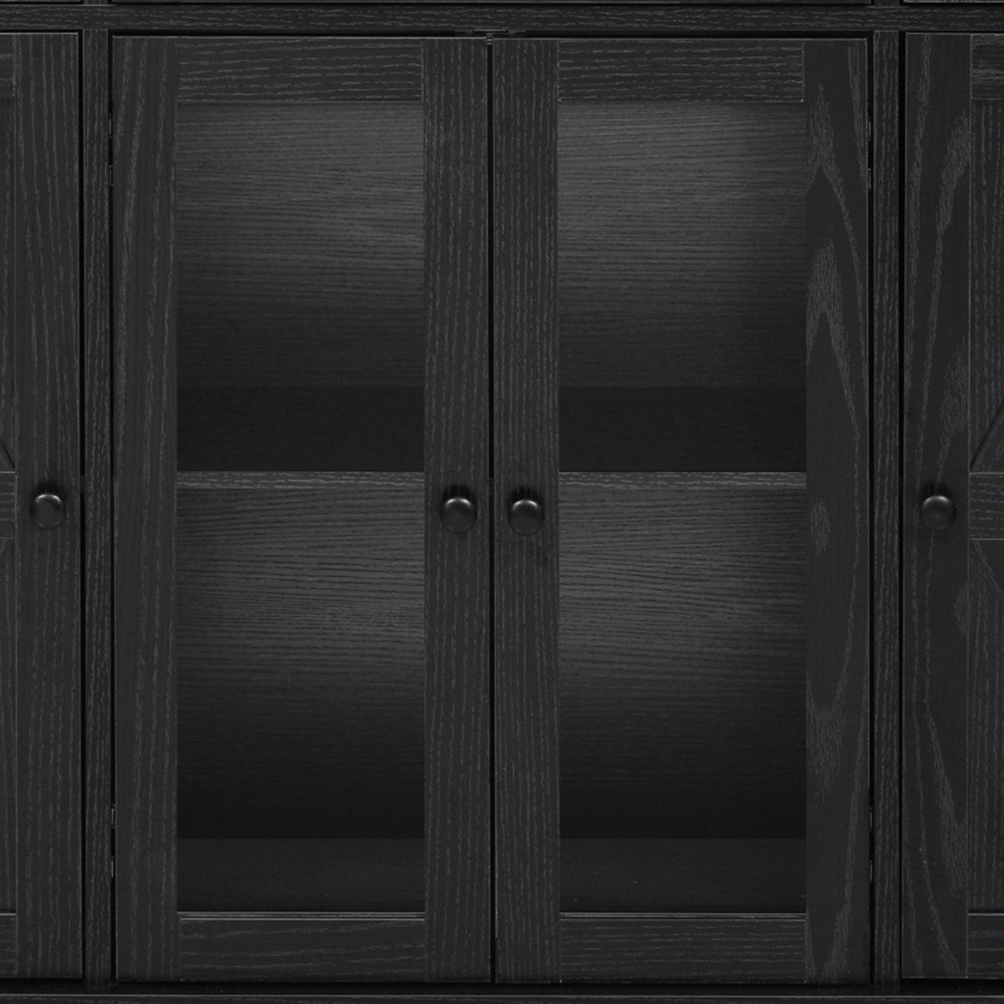 K&K 53'' Farmhouse Kitchen Island with Two Tempered Glass Cabinet Doors, Power Outlet, Rolling Kitchen Cart on Wheels with Drop Leaf, 5 Open Side Racks, 3 Drawers, for Kitchen, Dining Room, Black - Grand Goldman Shop