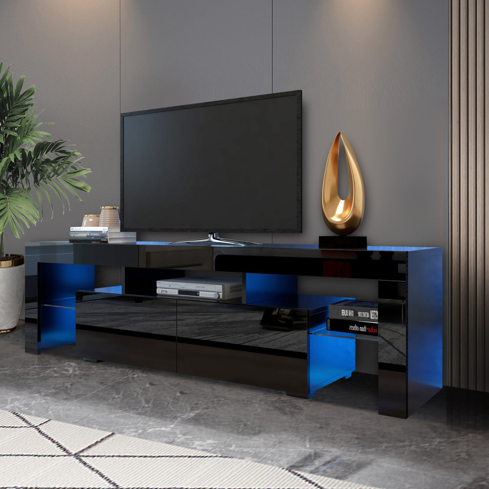 Modern Black TV Stand, 20 Colors LED TV Stand w/Remote Control Lights - Grand Goldman Shop