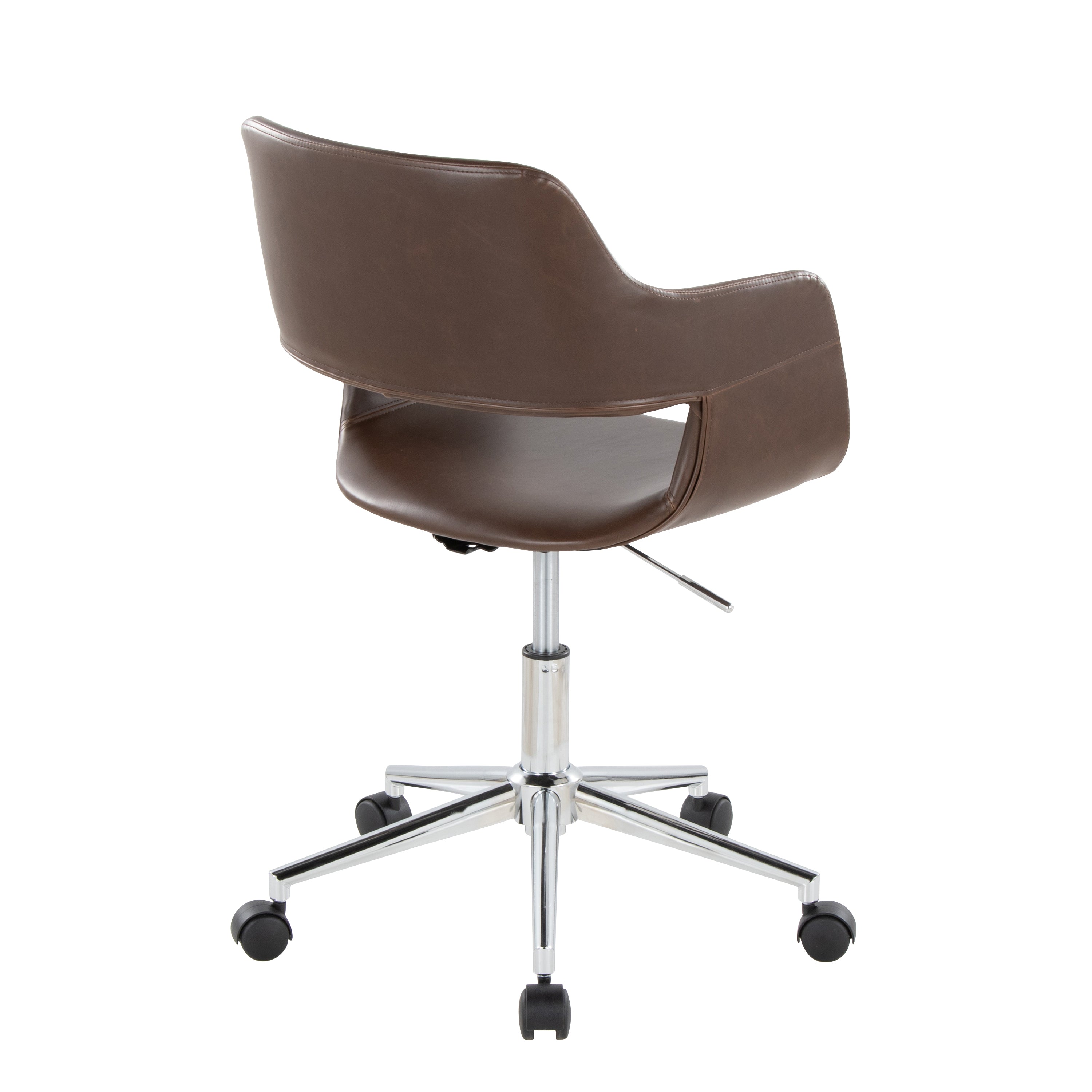 Contemporary Task Chair in Chrome Metal and Espresso Faux Leather - Grand Goldman