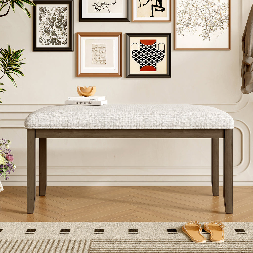 Upholstered Bench for Bedroom End of Bed,38-inch Entryway Bench for Living Room,Dining Bench with Padded Seat and Solid Wood Leg for Kitchen Bedroom,Indoor and Hallway (Bench, Beige+Brown) - Grand Goldman Shop