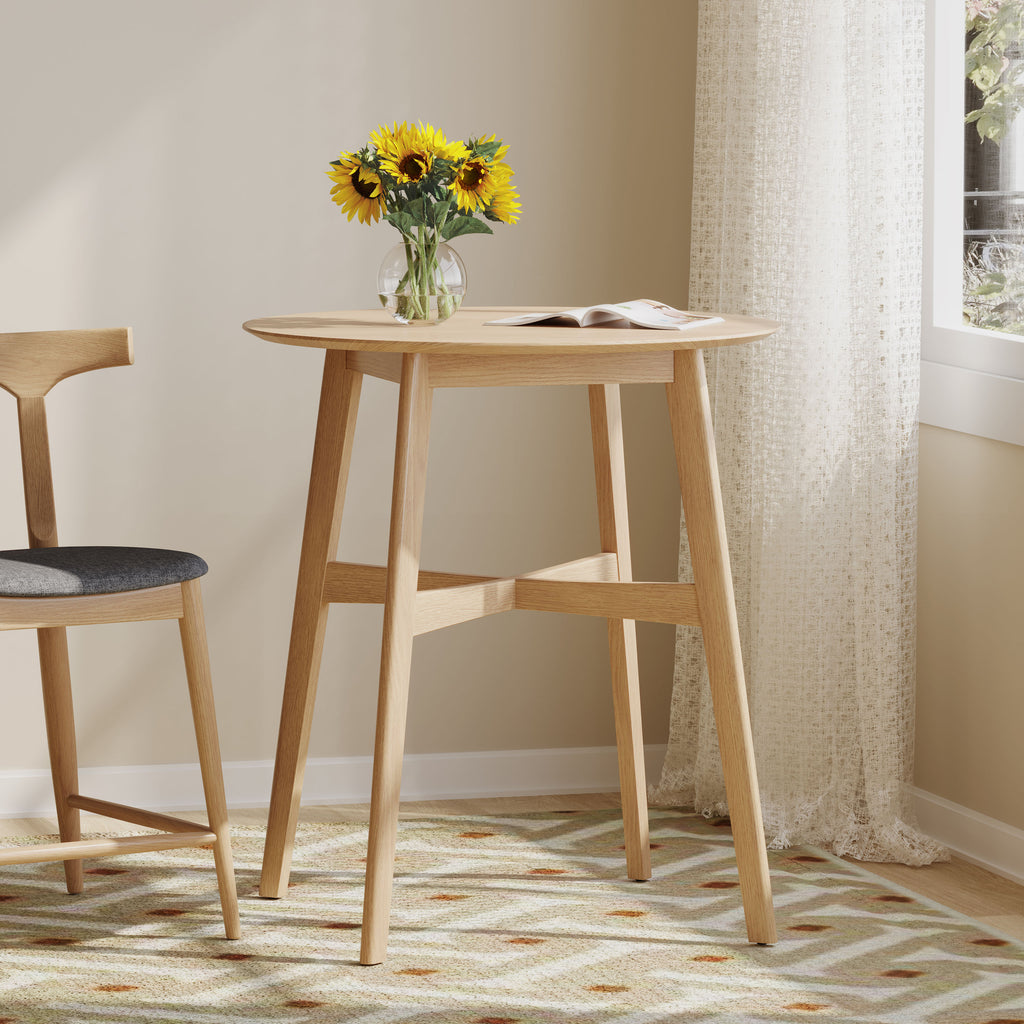 Wood Counter Height Round Dining Table, Natural Oak Finish, 35.4'D x 35.4'W x 36'H - Grand Goldman Shop