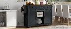 K&K 53.7' Farmhouse Kitchen Island with Power Outlet, 2 Sliding Barn Door Kitchen Storage Island with Drop Leaf, Spice Rack Rolling Kitchen Cart on Wheels, for Home, Kitchen and Dining Room, Black - Grand Goldman Shop