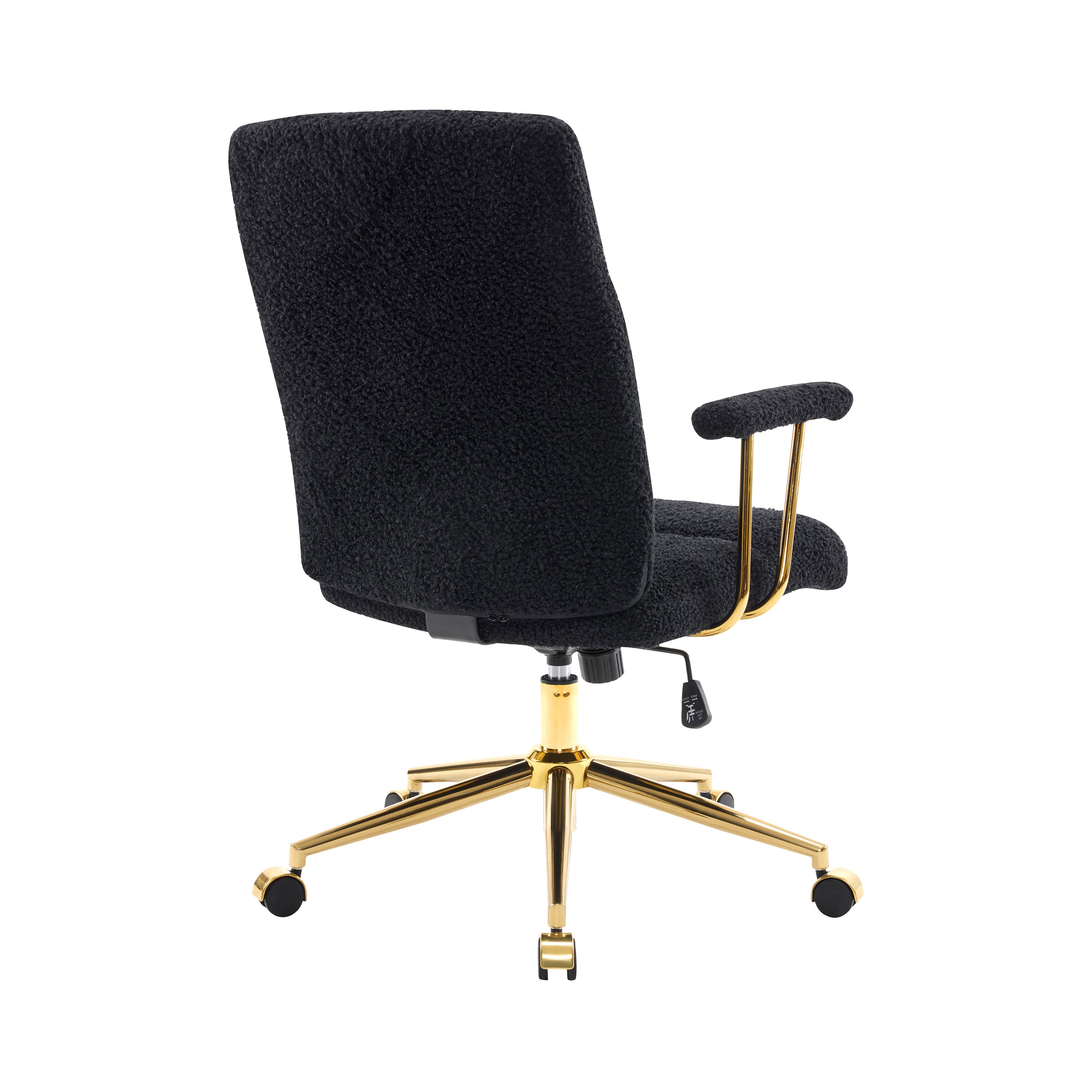 Textured Boucle Fabric Black and Gold Office Chair, Modern Height Adjustable Desk Chair with Padded Arms - Grand Goldman