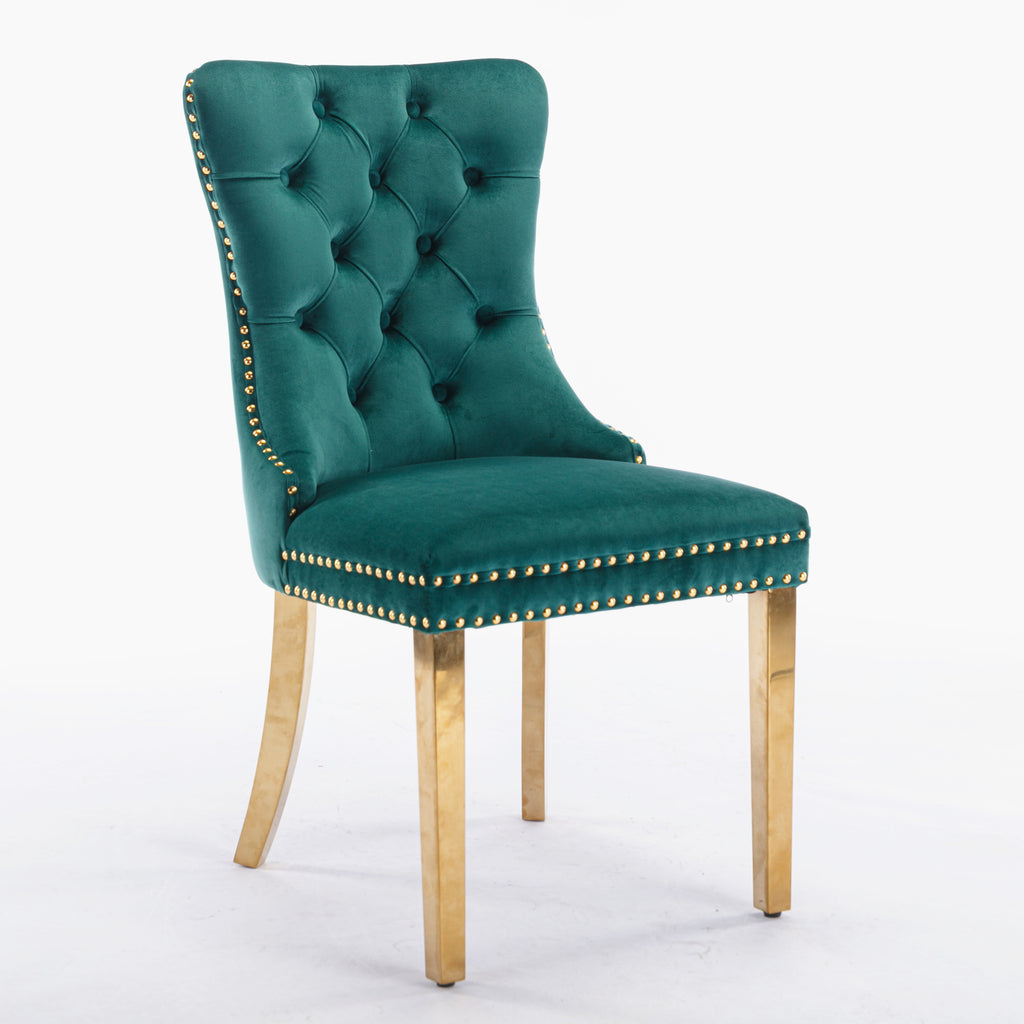 A&A Furniture,Nikki Collection Modern, High-end Tufted Solid Wood Contemporary Velvet Upholstered Dining Chair with Golden Stainless Steel Plating Legs,Nailhead Trim,Set of 2，Black and Gold, SW1601GN - Grand Goldman Shop