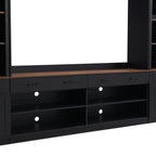 Farmhouse Entertainment Wall Unit with Bookshelf for TVs Up to 70', Walnut TV Stand with Adjustable Shelves, Mid-Century Media Console with Wine Rack for Living Room, Black (NEW SKU: N721S000046B-2) - Grand Goldman Shop