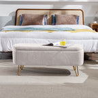 Ivory White Storage Ottoman Bench for End of Bed Gold Legs, Modern Ivory White Faux Fur Entryway Bench Upholstered Padded with Storage for Living Room Bedroom - Grand Goldman Shop