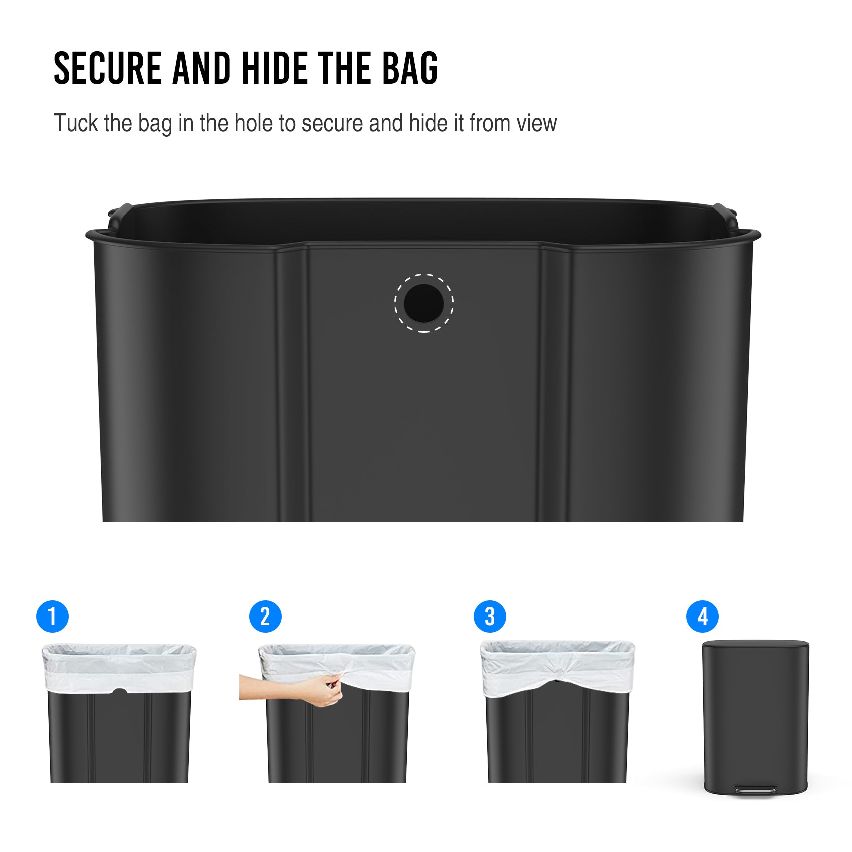 13 Gallon 50L Kitchen Foot Pedal Operated Soft Close Trash Can - Stainless Steel Ellipse Bustbin - BLACK - Grand Goldman Shop