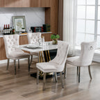 Nikki Collection Modern, High-end Tufted Solid Wood Contemporary Velvet Upholstered Dining Chair with Chrome Stainless Steel Plating Legs,Nailhead Trim,Set of 2，Beige and Chrome, SW1701BG - Grand Goldman Shop