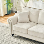 Modern 2-Seater Sofa with Rolled Arms, Tufted Upholstery, Wood Legs, Nailhead Trim, Beige Fabric, 63' - Grand Goldman Shop