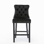 Contemporary Velvet Upholstered Barstools with Button Tufted Decoration and Wooden Legs, and Chrome Nailhead Trim, Leisure Style Bar Chairs,Bar stools, Set of 2 (Black),SW2002BK - Grand Goldman Shop