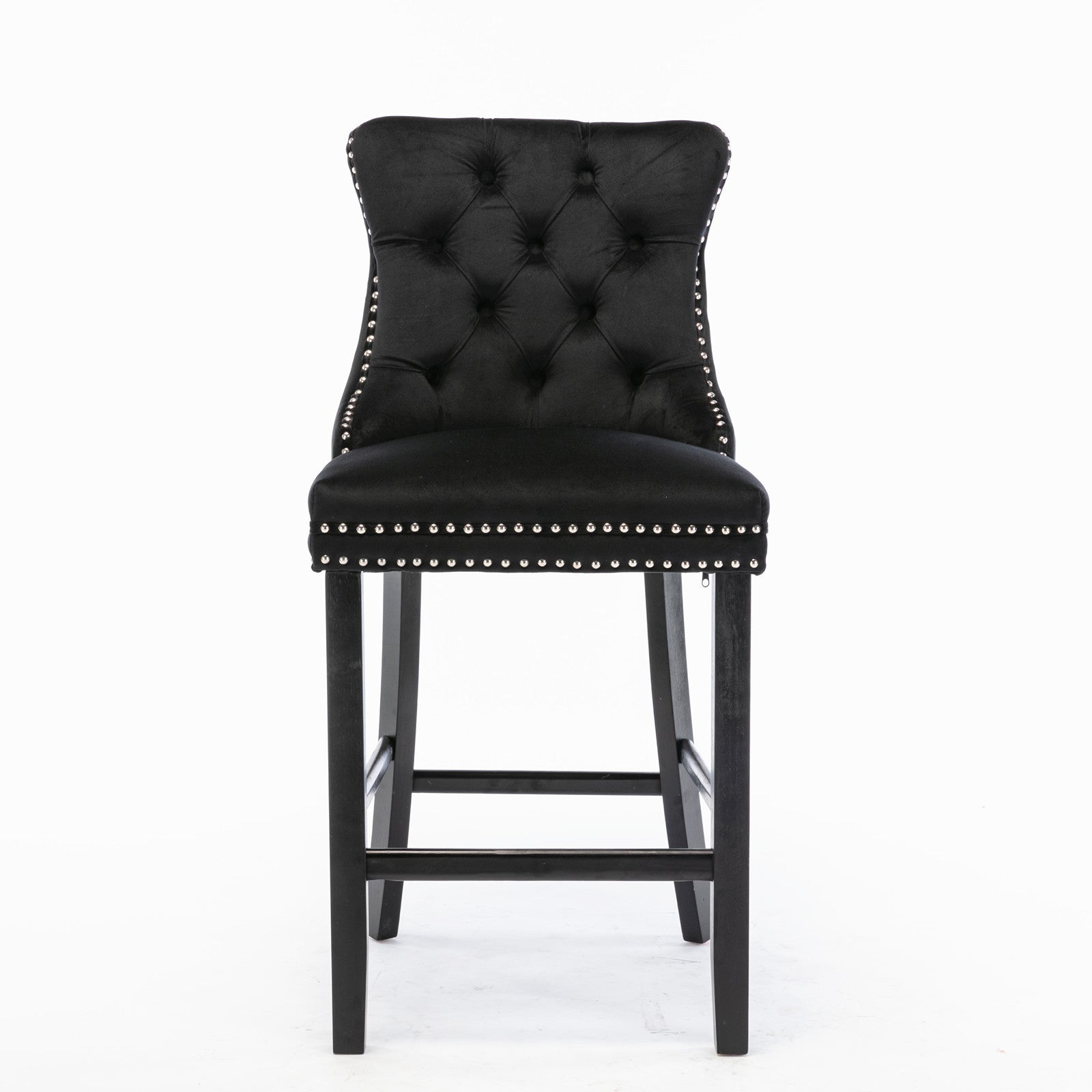 Contemporary Velvet Upholstered Barstools with Button Tufted Decoration and Wooden Legs, and Chrome Nailhead Trim, Leisure Style Bar Chairs,Bar stools, Set of 2 (Black),SW2002BK - Grand Goldman Shop