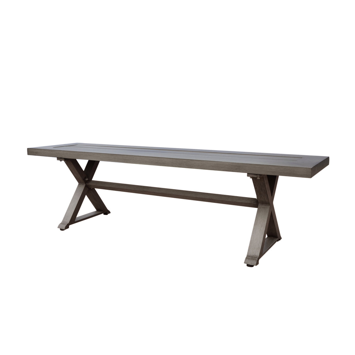 Modern Aluminum Outdoor Dining Bench with X-Base, Dark Gray Finish, 59'W Patio Seating - Grand Goldman Shop