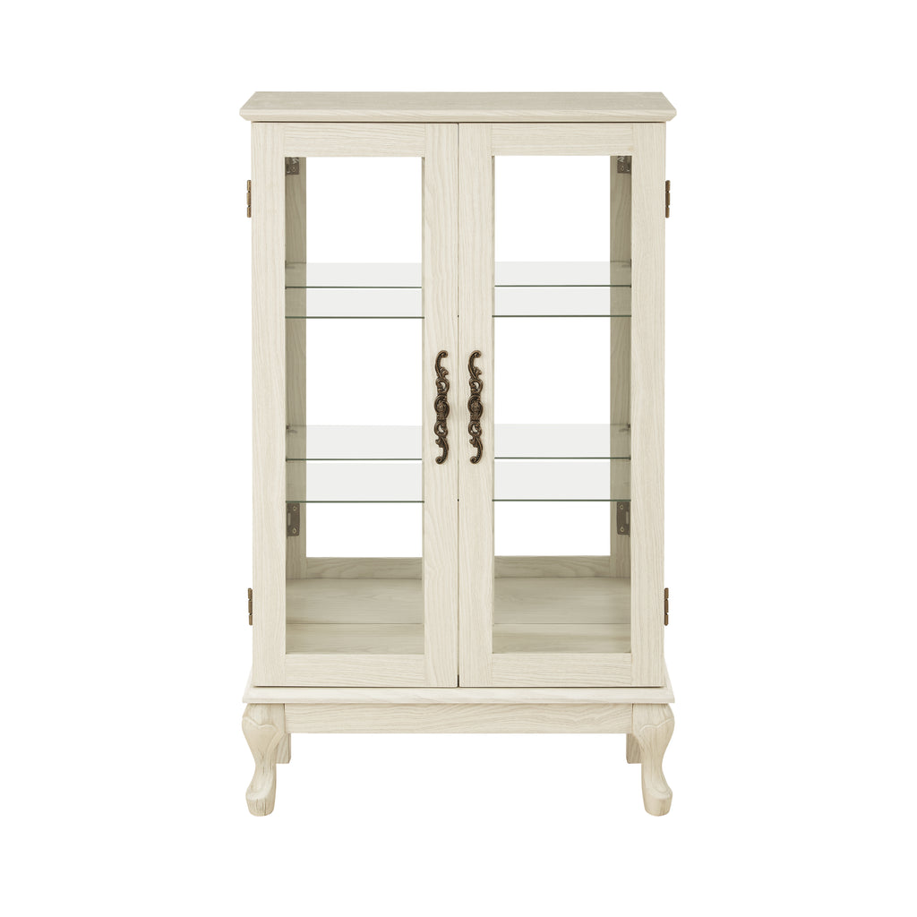 2 Doors Curio Cabinet with Tempered Glass Doors, Curio Cabinets with Mirrored Back Panel and Adjustable Shelves, Lighted Display Cabinet for Home, Office Light Bulb Included White - Grand Goldman Shop