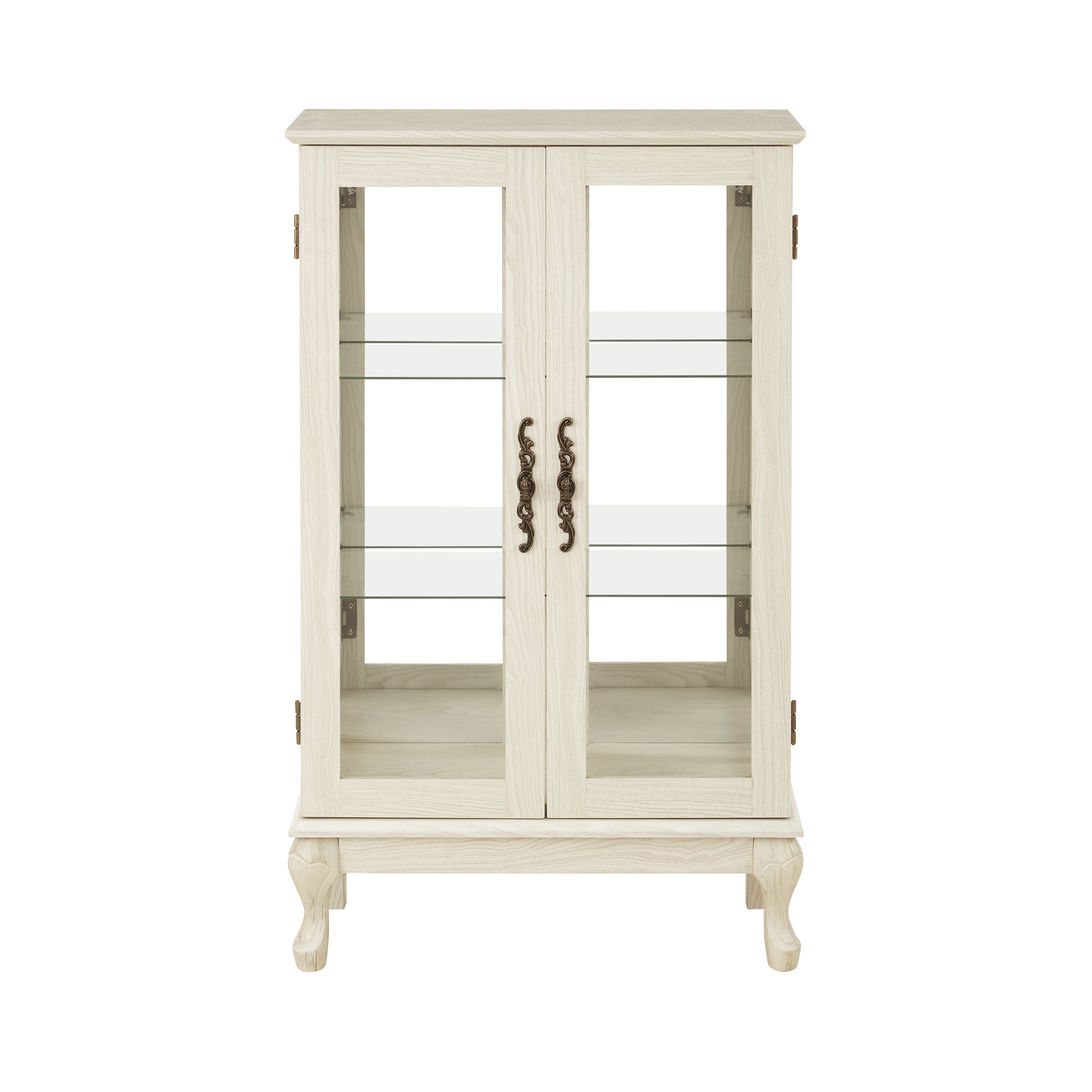 2 Doors Curio Cabinet with Tempered Glass Doors, Curio Cabinets with Mirrored Back Panel and Adjustable Shelves, Lighted Display Cabinet for Home, Office Light Bulb Included White - Grand Goldman Shop